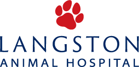 Langston Animal Hospital logo with red paw print.