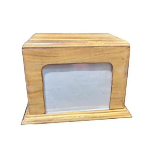 A rectangular light wood picture box, likely an urn, with a recessed front panel ready for a photograph.